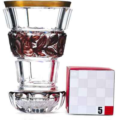 Стакан «ранфбехер» с бордовыми цветами Богемия XX век