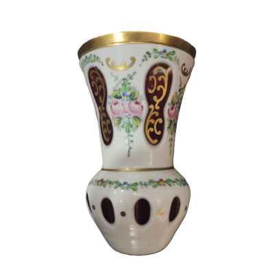 Бокал ранфбехер красный многослойное стекло, эмали Богемия сер. ХХ в. Н-13 см. Богемия. Чехословакия 1960