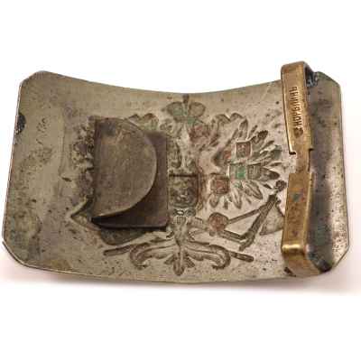 Пряжка Российских инженерных войск латунь, серебрение, 1896-1917 гг. 8x5 см. Российская Империя 1896-1917 гг