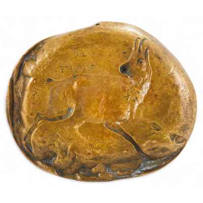 Панно-пепельница Серна Венская бронза Австро-Венгрия кон. XIX - нач. ХХ в. 12,3x14,7 см. Берндорф, Австрия конец XIX — начало XX вв