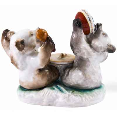 Чернильница Медвежата фарфор, ЛФЗ СССР 1950-60е гг. Ленинград Исполнитель: ЛФЗ 1950-60 гг
