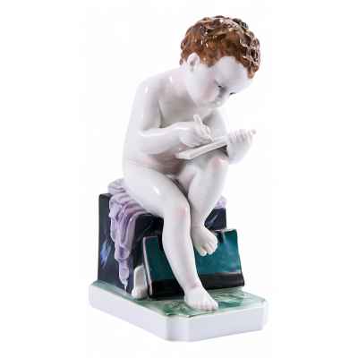 Скульптура Пишущий ребенок фарфор, Карл Энс (Karl Ens) Германия до 1945 г. Н-24 см. Фолькштадт, Германия. до 1945 г