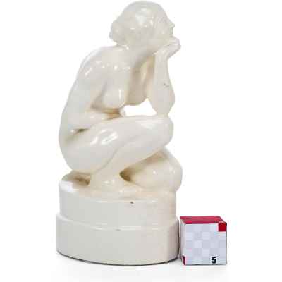 Скульптура Сидящая обнаженная фаянс, Rako Раковник, Чехословакия сер. XX в. Н-32 см. Раковник (?), Чехословакия Вторая четверть XX века