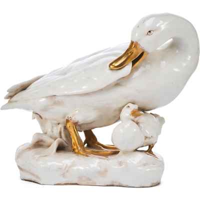 Скульптура Утка с утенком фарфор, Дрессель, Кистер и Ко. (Dressel, Kister & Cie) Германия 1905-22 гг. 23x30,5 см. Пассау, Германия 1905-1922 гг