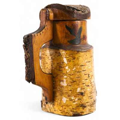 Деревянная Пивная кружка дерево, резьба, шлифовка, выжигание, роспись, лакировка Германия 1911 г. 19,1x14,5 см. Германия 1911