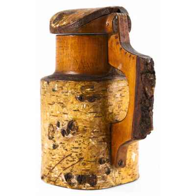 Деревянная Пивная кружка дерево, резьба, шлифовка, выжигание, роспись, лакировка Германия 1911 г. 19,1x14,5 см. Германия 1911