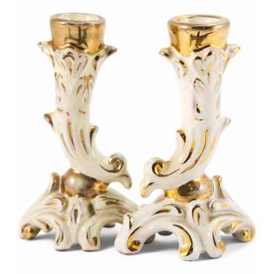 Парные подсвечник в стиле неорококо керамика, глазурь втор. пол. ХХ в. Н-11,7 см. Европа первая половина XX века