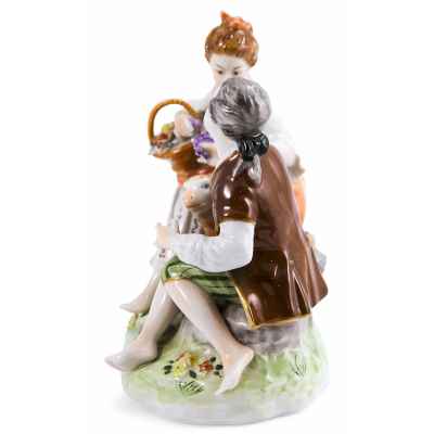Скульптура Пастушок и цветочница фарфор, Unterweissbach Германия 1953-58 гг. H-15 см. Унтервайсбах, Германия 1953-1958 гг