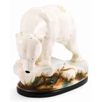 Скульптура Полярный медведь фаянс, фабр. бр. Мехнеров Чехословакия сер. ХХ в. Н-24,5 см. фабрика братьев Мехнеров, Чехословакия середина ХХ века