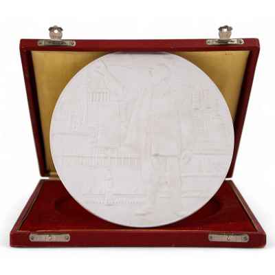 Плакетка Рабочий бисквит, Валлендорф (Wallendorf), ГДР 1960-е гг. D-15,9 см. Валлендорф, Германия после 1963 г