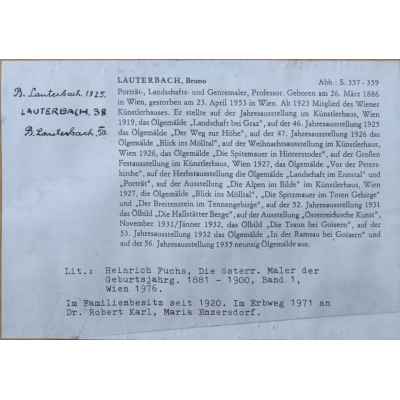 Bruno Lauterbach Зимний пейзаж карт. масло Австрия нач. ХХ в. 68,5x57 см. Европа первая половина XX века
