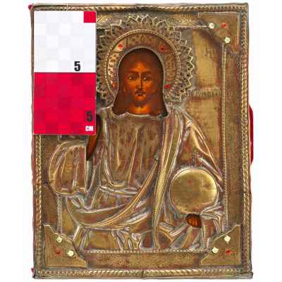 Икона в окладе Господь Вседержитель кон. XIX в. 22,5x18x3,2 см.  конец XIX в