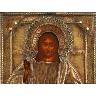 Икона в окладе Господь Вседержитель кон. XIX в. 22,5x18x3,2 см.  конец XIX в