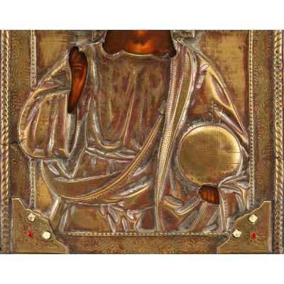 Икона в окладе Господь Вседержитель кон. XIX в. 22,5x18x3,2 см.  конец XIX в