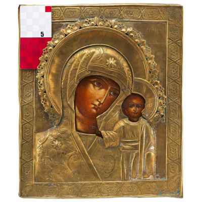 Икона в окладе Богоматерь Казанская масло, латунь, кон. XIX в. 31x26,3x2,9 см.  Конец XIX века