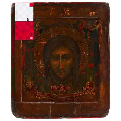 Икона Спас Нерукотворный темпера ковчег нач. XIX в.  31,5x27,2x3 см.  начало XIX в