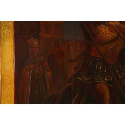 Храмовая икона Чудо святого Георгия о змие масло 1883 г. 94x68x2,7 см.  1883