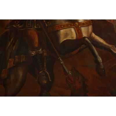 Храмовая икона Чудо святого Георгия о змие масло 1883 г. 94x68x2,7 см.  1883