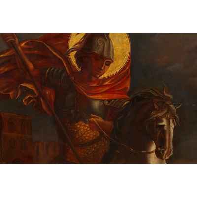 Храмовая икона Чудо святого Георгия о змие масло 1883 г. 94x68x2,7 см.  1883