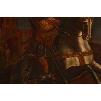 Храмовая икона Чудо святого Георгия о змие масло 1883 г. 94x68x2,7 см.  1883