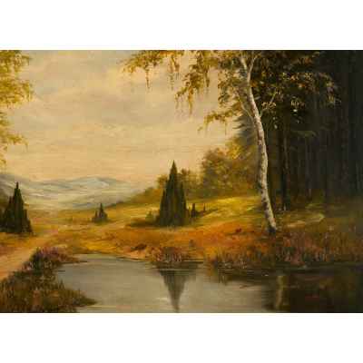 Лесной пейзаж с озером Европа конец XIX-начало XX вв