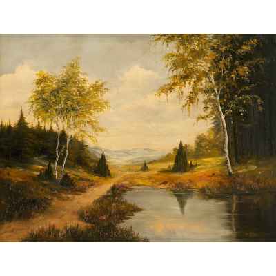 Лесной пейзаж с озером Европа конец XIX-начало XX вв