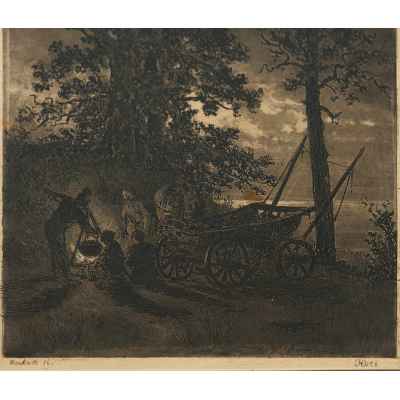 Шишкин И. И. Авторский офорт Ночь 1886 г. 23,5x16,5 см. Россия 1886