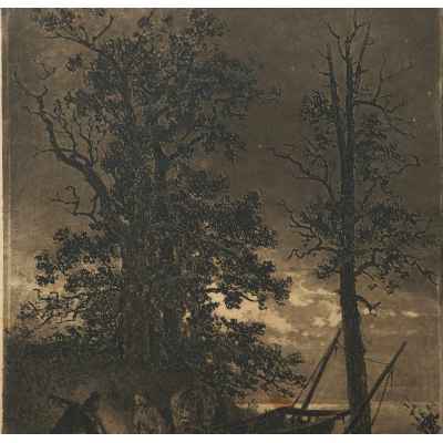 Шишкин И. И. Авторский офорт Ночь 1886 г. 23,5x16,5 см. Россия 1886