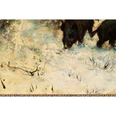 W. Heidbach Кабаны в зимнем лесу х/м Европа 1900-е гг. 60x80 см. Европа 1900-е гг