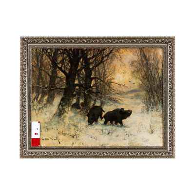 W. Heidbach Кабаны в зимнем лесу х/м Европа 1900-е гг. 60x80 см. Европа 1900-е гг