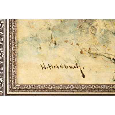 W. Heidbach Кабаны в зимнем лесу х/м Европа 1900-е гг. 60x80 см. Европа 1900-е гг