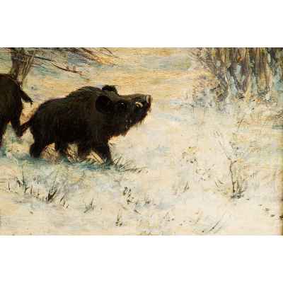 W. Heidbach Кабаны в зимнем лесу х/м Европа 1900-е гг. 60x80 см. Европа 1900-е гг