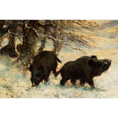 W. Heidbach Кабаны в зимнем лесу х/м Европа 1900-е гг. 60x80 см. Европа 1900-е гг