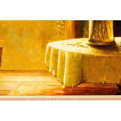 Rúta Nelson (?) Интерьер с цветами х/м 60x70,5 см. Европа Первая четверть XX века