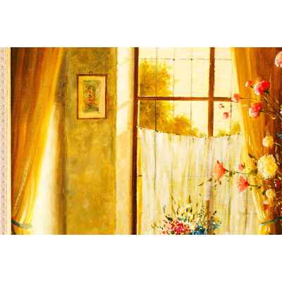 Rúta Nelson (?) Интерьер с цветами х/м 60x70,5 см. Европа Первая четверть XX века