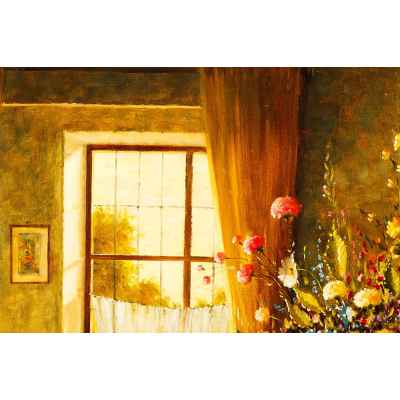 Rúta Nelson (?) Интерьер с цветами х/м 60x70,5 см. Европа Первая четверть XX века