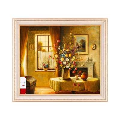 Rúta Nelson (?) Интерьер с цветами х/м 60x70,5 см. Европа Первая четверть XX века