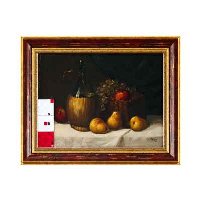 Marius натюрморт с бутылью и фруктами дерево, масло, Голландия сер. ХХ в. 29,8x40 см. Европа Первая четверть XX века