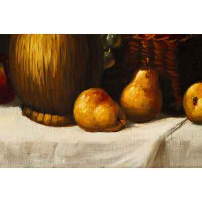 Marius натюрморт с бутылью и фруктами дерево, масло, Голландия сер. ХХ в. 29,8x40 см. Европа Первая четверть XX века