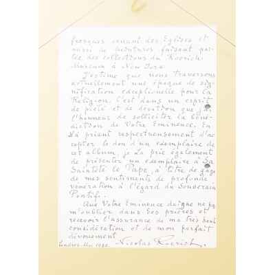 Письмо Николая Рериха секретарю Ватикана Эудженио Пачелли 1930 г. Лондон 1930