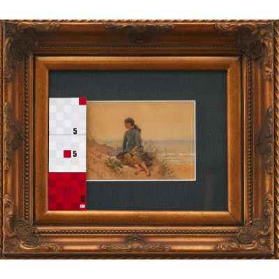 Графический лист с изображением девочки подростка на берегу моря  Последняя четверть XIX века