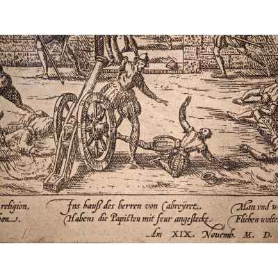 Frans Hogenberg Гравюра Резня в Кахоре ен Керси 1580-е гг. 33,5x42,5 см.  1560-1580 гг