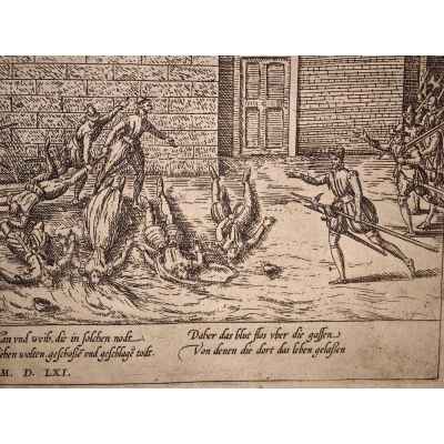 Frans Hogenberg Гравюра Резня в Кахоре ен Керси 1580-е гг. 33,5x42,5 см.  1560-1580 гг