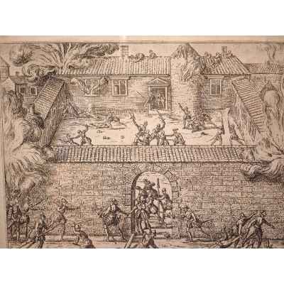 Frans Hogenberg Гравюра Резня в Кахоре ен Керси 1580-е гг. 33,5x42,5 см.  1560-1580 гг