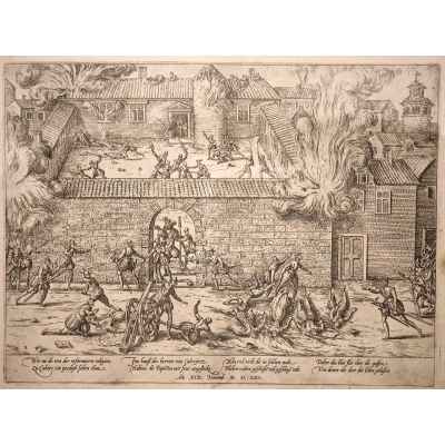Frans Hogenberg Гравюра Резня в Кахоре ен Керси 1580-е гг. 33,5x42,5 см.  1560-1580 гг