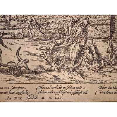 Frans Hogenberg Гравюра Резня в Кахоре ен Керси 1580-е гг. 33,5x42,5 см.  1560-1580 гг