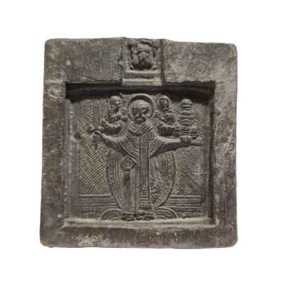 Литьевая модель иконы Св. Николай Можайский метал, Урал XIX в. 6,1х5,9 см. Урал XIX в.