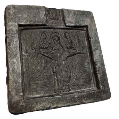 Литьевая модель иконы Св. Николай Можайский метал, Урал XIX в. 6,1х5,9 см. Урал XIX в.