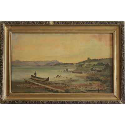 Генрих Бюркель -  Этюд «Лодка на озере Штарнбергер-Зе» Германия 1858