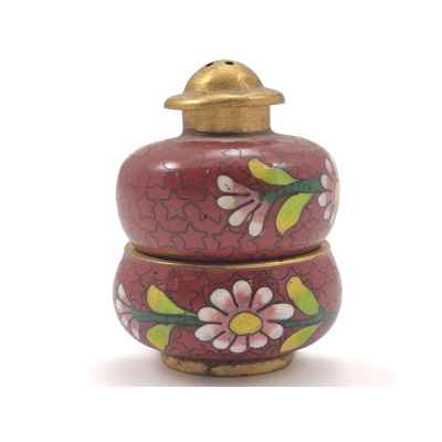 Солонка и перечница латунь, клуазоне, Китай 1950-70-е гг. 4х4,5 см.  